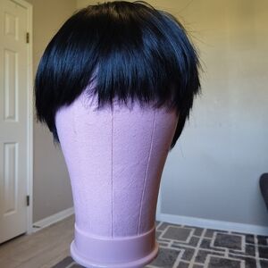 Black Pixie Cut Wig with Bangs Short Bob Asian Layered Synthetic Hair Brand New